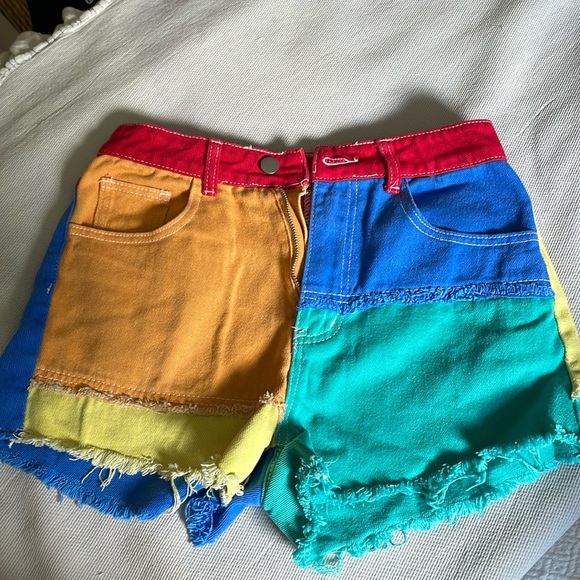 multicolored jean shorts size s (us 4) but can be 6 never worn perfect condition - Picture 1 of 2